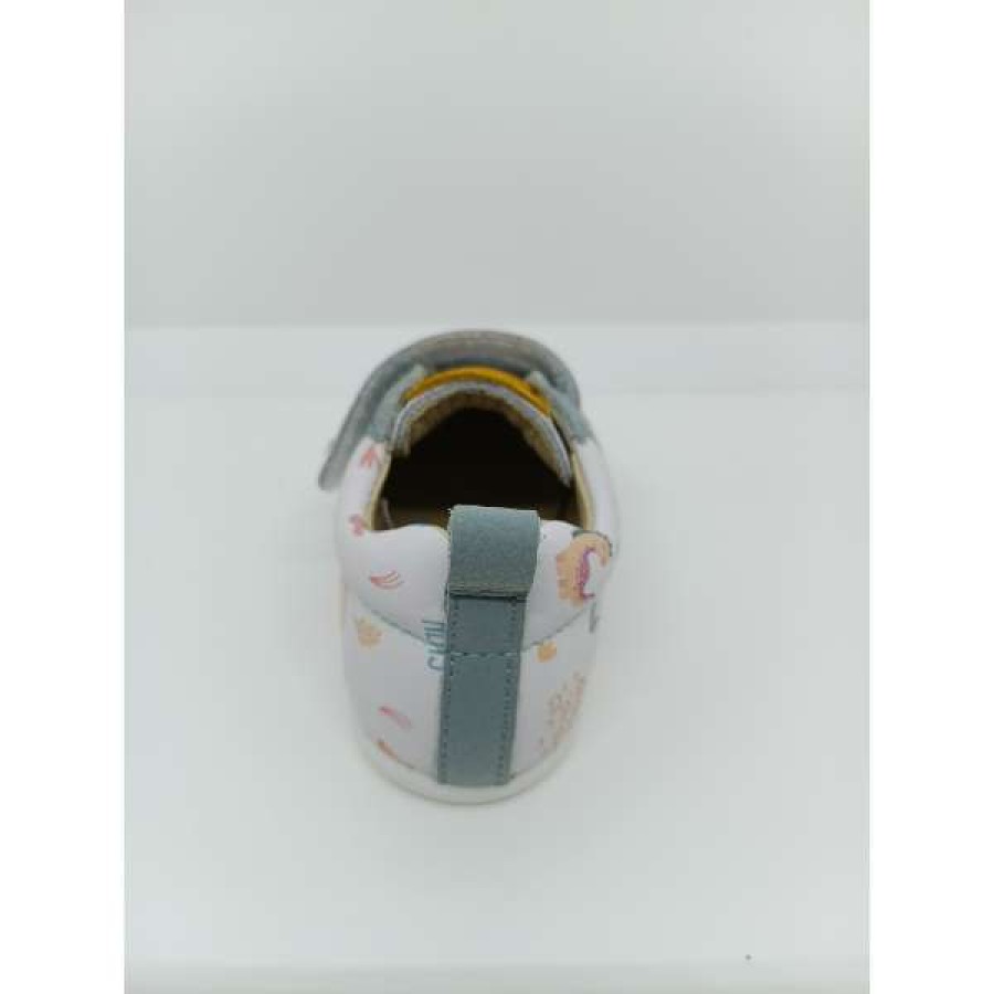 Zapatilla Piel Blanca Dinosaurios Doble Velcro respetuoso. Flexinens. - Imagen 3