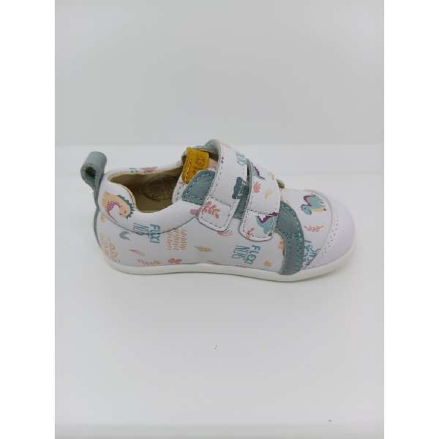 Zapatilla Piel Blanca Dinosaurios Doble Velcro respetuoso. Flexinens. - Imagen 4