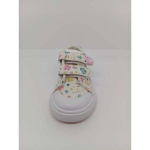 Zapatilla Tela Beige Flores Multicolor Doble Velcro Respetuoso