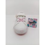 Zapatilla Piel Blanca Corazones talón plata Velcro Cordón Elástico