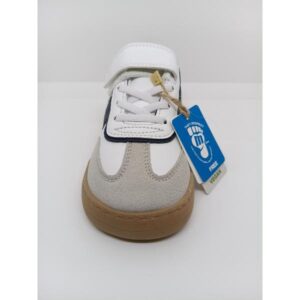 Zapatilla Respetuosa Piel Blanca Serraje Gris Velcro Cordón Elástico
