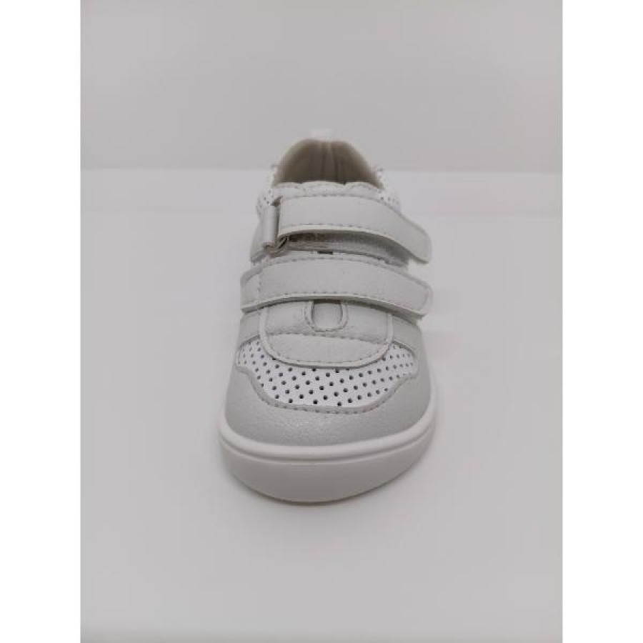 Zapatilla Piel Perforada Blanca Doble Velcro