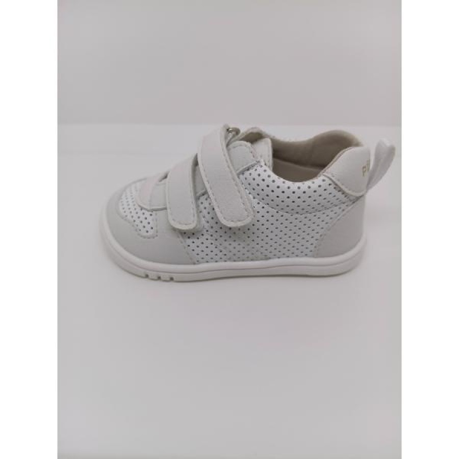 Zapatilla Piel Perforada Blanca Doble Velcro - Imagen 2