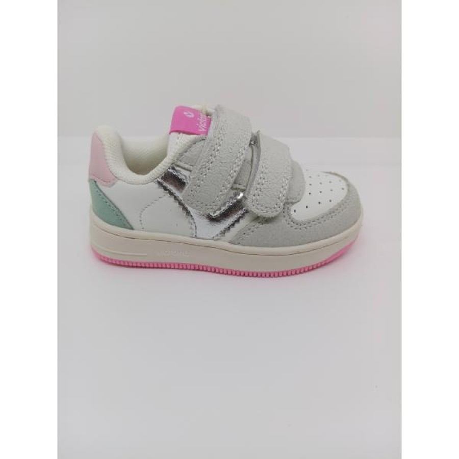 Zapatilla Deportiva Piel Blanca Serraje Gris Doble Velcro Victoria - Imagen 2