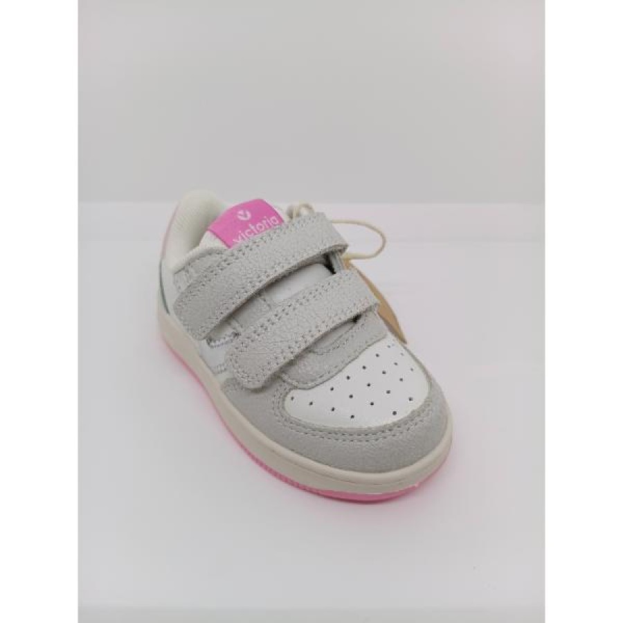Zapatilla Deportiva Piel Blanca Serraje Gris Doble Velcro Victoria - Imagen 5
