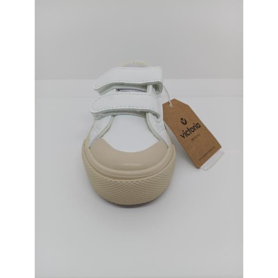 Zapatilla Deportiva Piel Blanca Rosa Doble Velcro Victoria