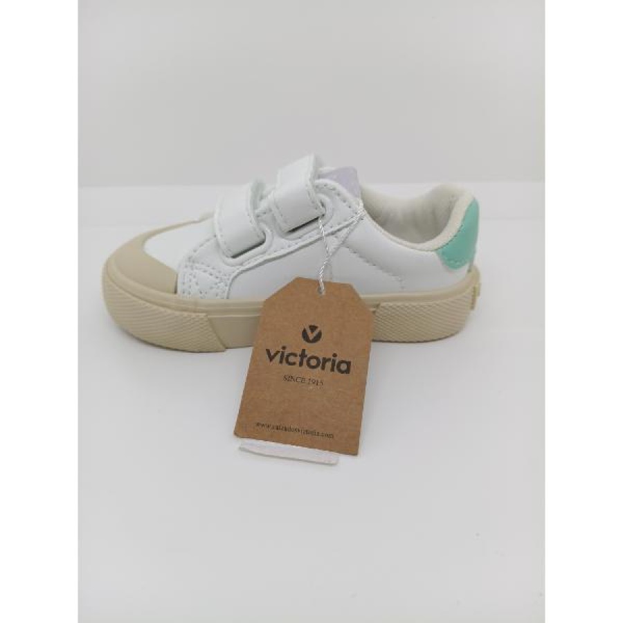 Zapatilla Deportiva Piel Blanca Rosa Doble Velcro Victoria - Imagen 4