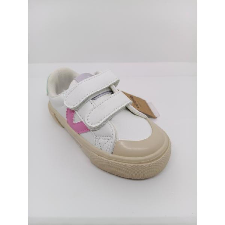 Zapatilla Deportiva Piel Blanca Rosa Doble Velcro Victoria - Imagen 5