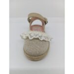 Esparteña Lino Beige Natural Volante Tul Hebilla