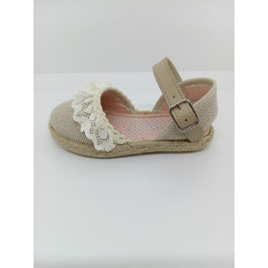 Esparteña Lino Beige Natural Volante Tul Hebilla - Imagen 2