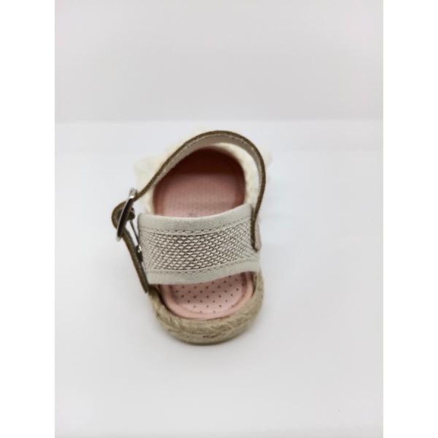 Esparteña Lino Beige Natural Volante Tul Hebilla - Imagen 3