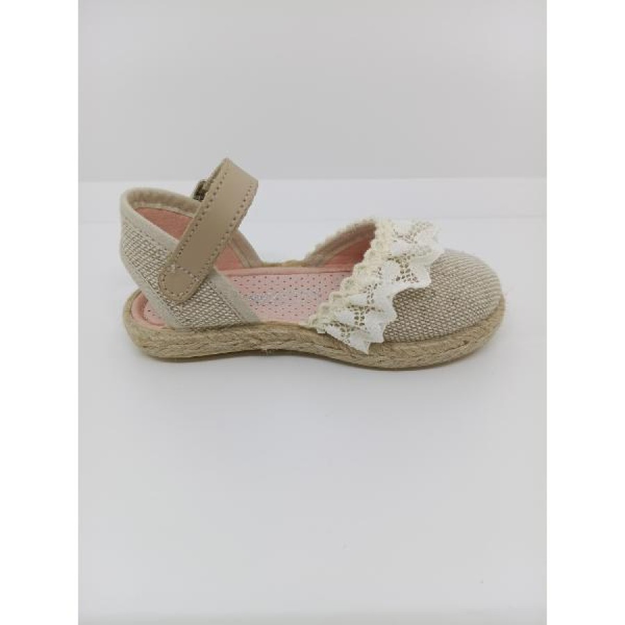 Esparteña Lino Beige Natural Volante Tul Hebilla - Imagen 4