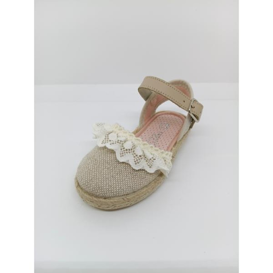 Esparteña Lino Beige Natural Volante Tul Hebilla - Imagen 5