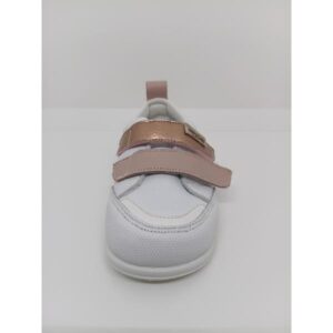 Zapatilla Piel Blanca Doble Velcro Rosa y Cobre respetuoso