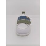 Zapatilla Piel Blanca Doble Velcro Azul y Verde respetuoso
