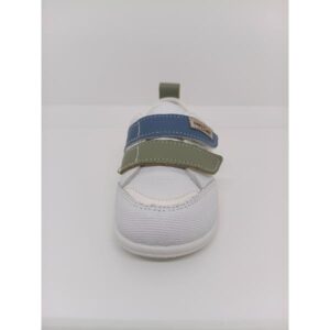 Zapatilla Piel Blanca Doble Velcro Azul y Verde respetuoso