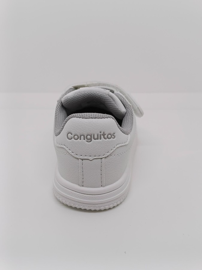 Zapatilla Napa Blanca Puntera reforzada Doble Velcro. Conguitos. - Imagen 3