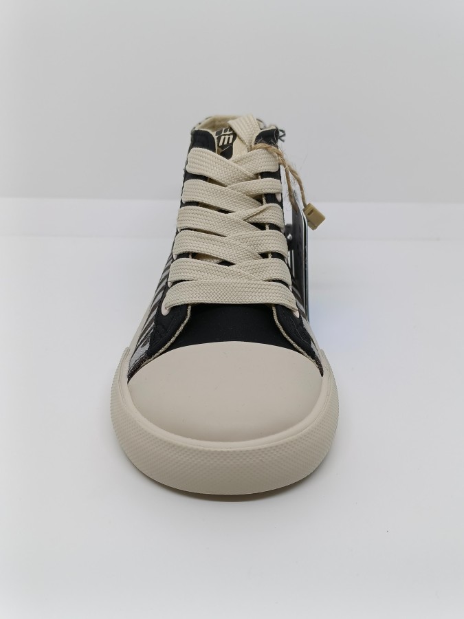Bota Respetuosa Piel negra y Cebra Cremallera y cordón. Mustang.
