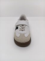 Deportivo Piel Blanco franjas Negras. Respetuoso Velcro Cordón Elástico. Zapy.