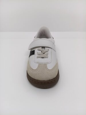 Deportivo Piel Blanco franjas Negras. Respetuoso Velcro Cordón Elástico. Zapy.