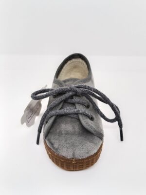 Zapatilla Tenis Terciopelo Gris Cordón. La Cadena.