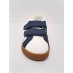 Zapatilla deportiva Piel Blanca y Marino franjas DobleVelcro. Gioseppo.