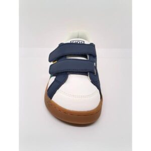 Zapatilla deportiva Piel Blanca y Marino franjas DobleVelcro. Gioseppo.