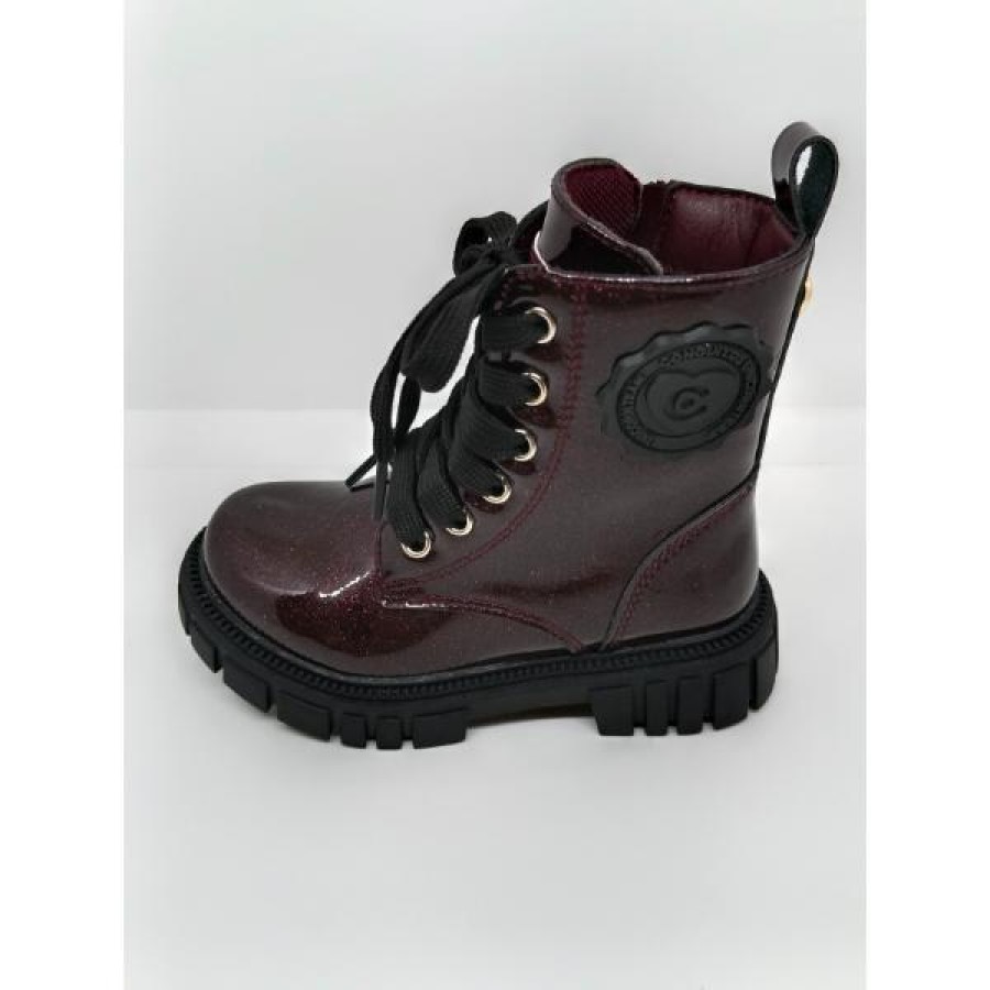 Bota Charol Burdeos Brillantina atada Cremallera. Conguitos. - Imagen 2