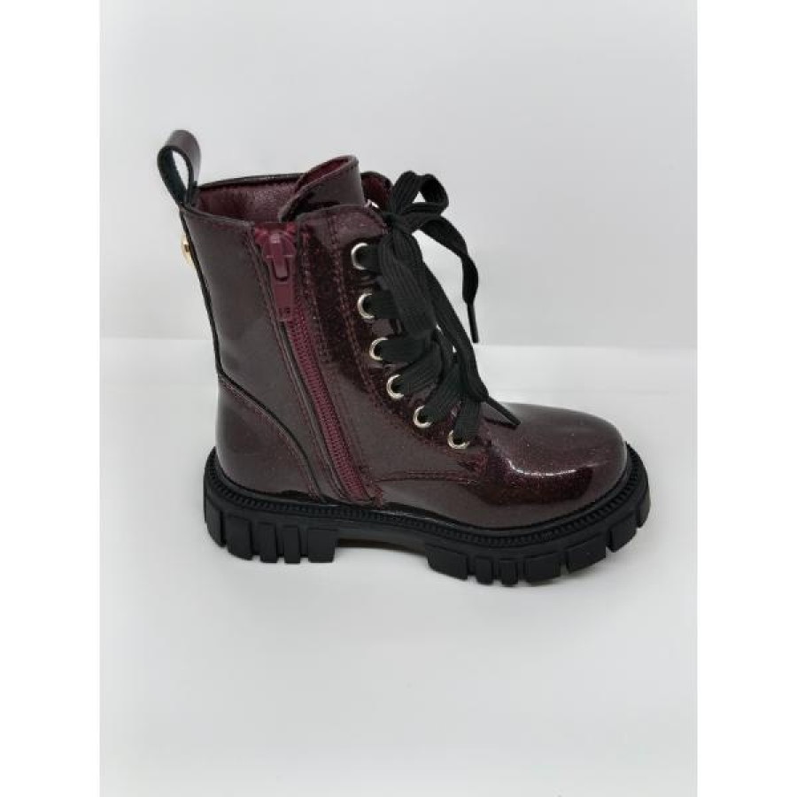 Bota Charol Burdeos Brillantina atada Cremallera. Conguitos. - Imagen 4