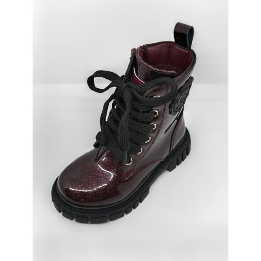 Bota Charol Burdeos Brillantina atada Cremallera. Conguitos. - Imagen 5