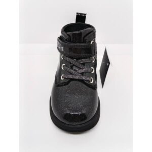 Bota Charol Negra Brillantina Velcro cordón. Ositos.