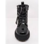 Bota Piel negra corazón plata cordón Cremallera. Conguitos.