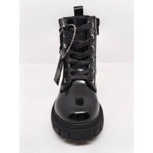 Bota Piel negra corazón plata cordón Cremallera. Conguitos.