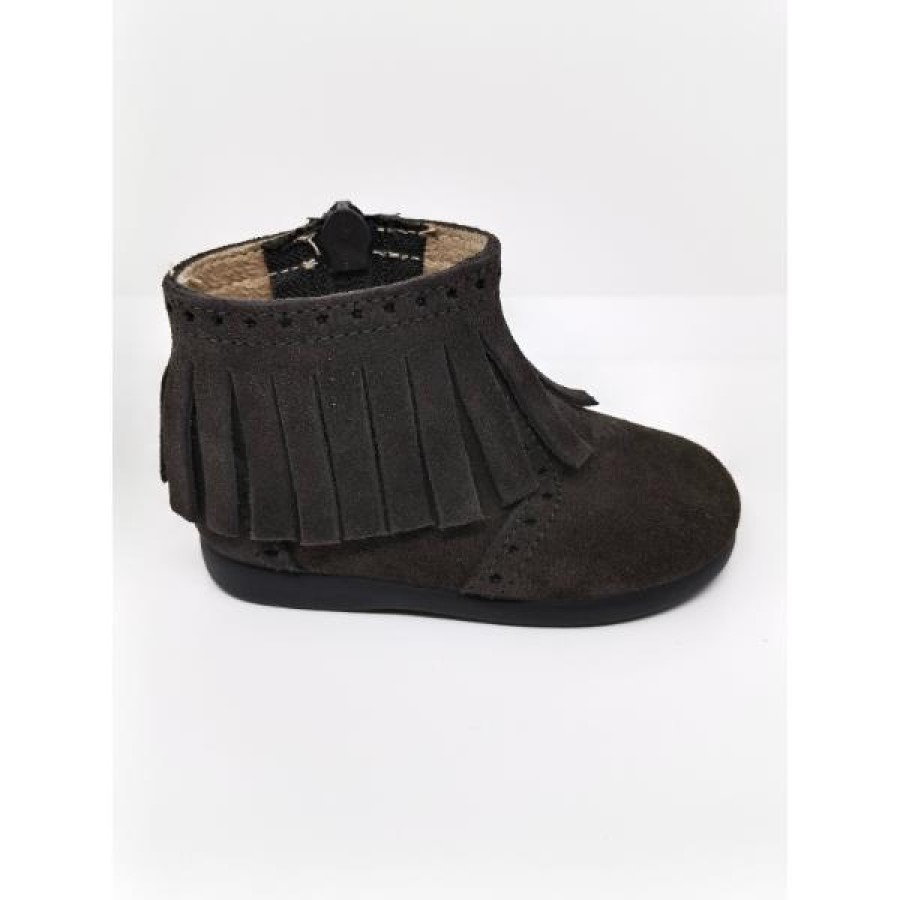 Bota Serraje Gris Flecos Cremallera. Tokolate. - Imagen 2