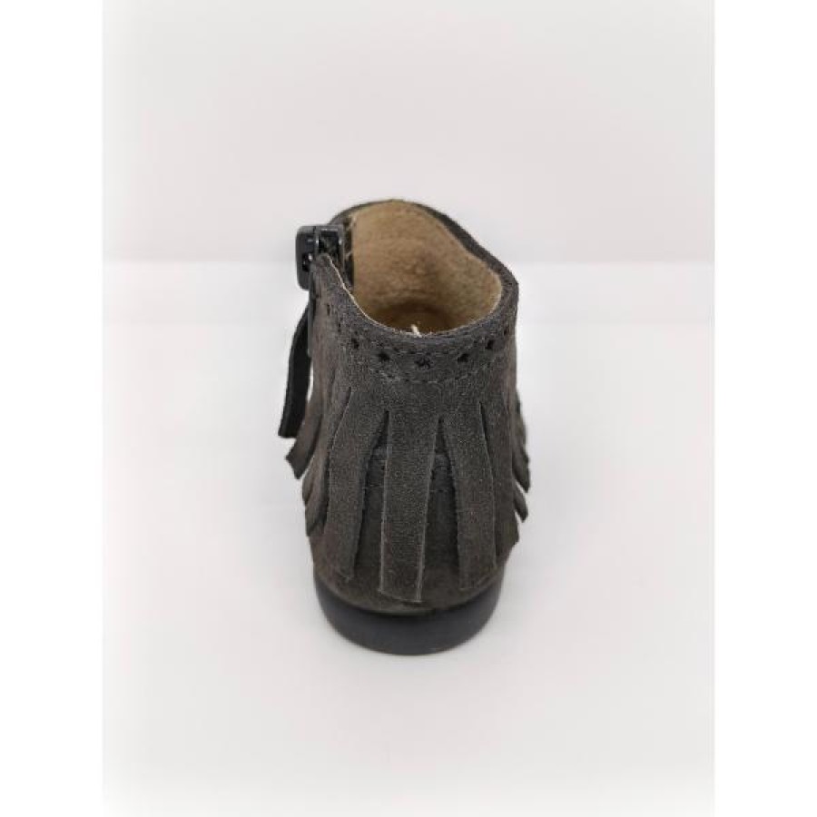 Bota Serraje Gris Flecos Cremallera. Tokolate. - Imagen 3