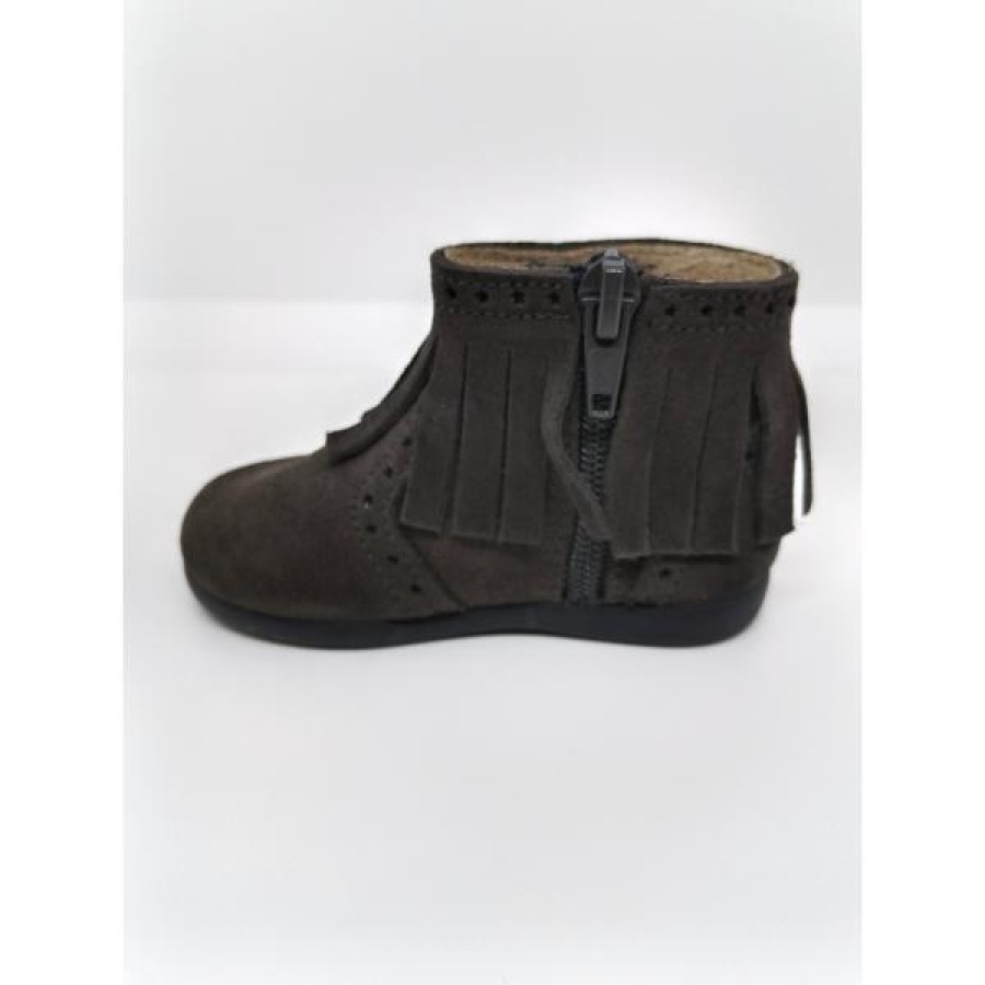 Bota Serraje Gris Flecos Cremallera. Tokolate. - Imagen 4