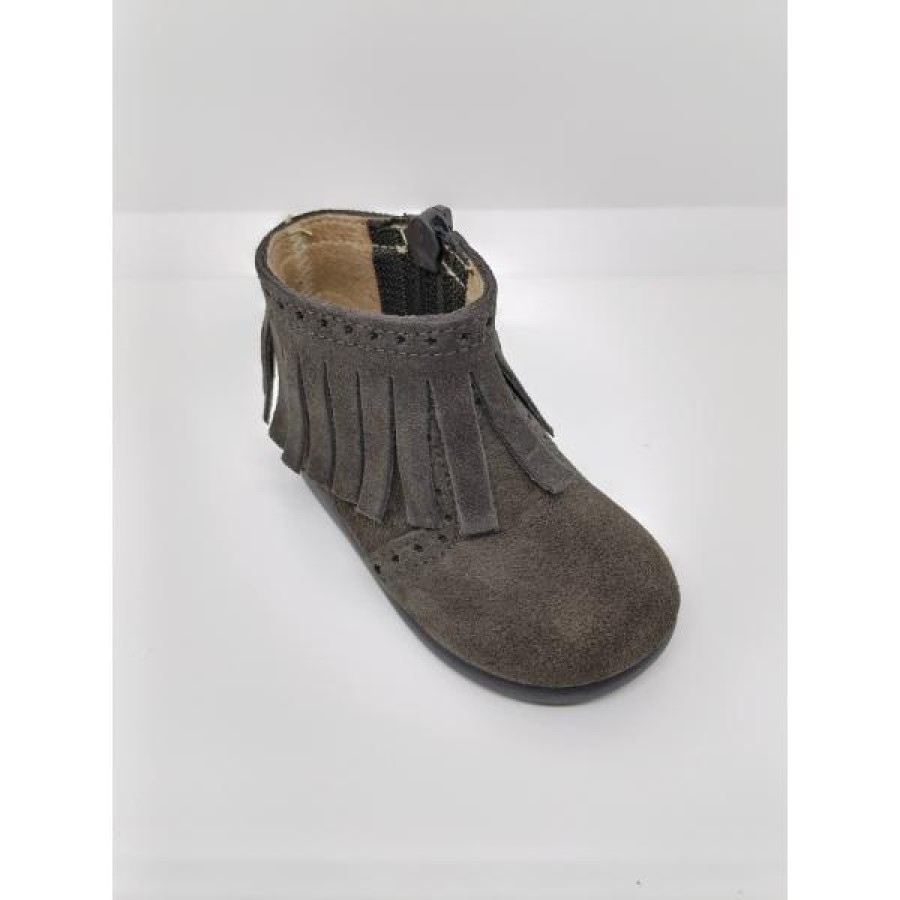 Bota Serraje Gris Flecos Cremallera. Tokolate. - Imagen 6